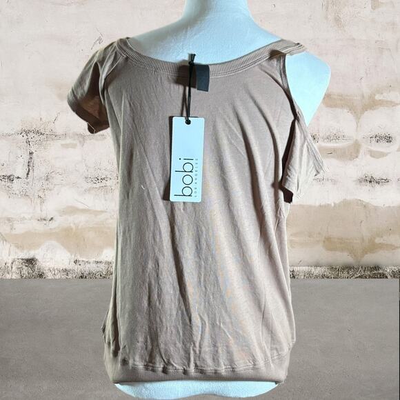 Bobi NWT Women's Cotton Cold Shoulder T-Shirt in Java - Size Medium - Picture 2 of 4